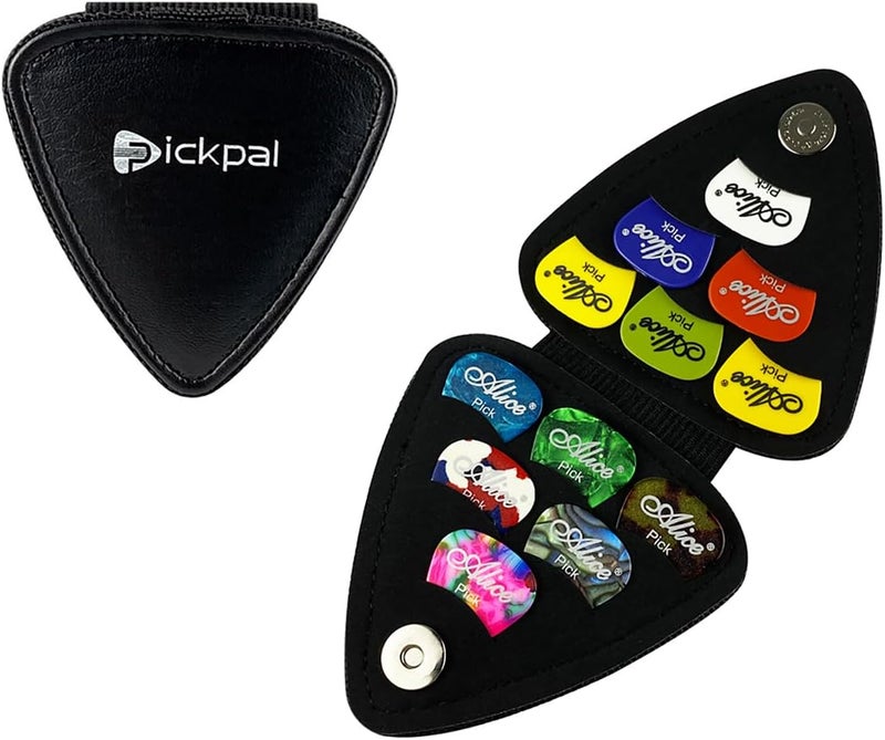RockCheems Guitar Pick Holder Case, PU Leather Guitar Pick Bag, with 12 pcs Celluloid and 6 pcs Metal Guitar Picks - Image 2